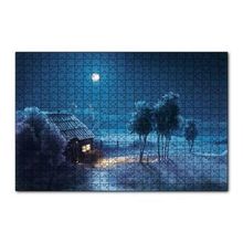 Cakapuzzle Ay Gecesi Yalnız Ev Ağaçlar Görseli 120 Parça Ahşap Puzzle