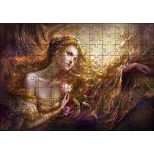 Cakapuzzle Bakır Saçlı Kadın Balıklar ve Kırmızı Gül 120 Parça Ahşap Puzzle