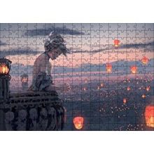 Cakapuzzle Balkonda Anime Karakteri Kız ve Dilek Ateşleri 120 Parça Ahşap Puzzle