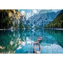 Cakapuzzle Berrak Dağ Gölü Karlı Dağlar ve İki Kayık 120 Parça Ahşap Puzzle
