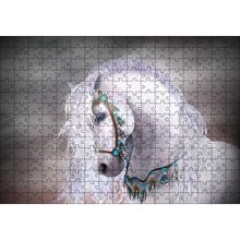 Cakapuzzle Beyaz At Yelesi ve Süslü Koşumları 120 Parça Ahşap Puzzle