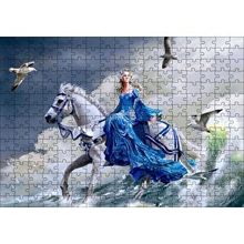 Cakapuzzle Beyaz Atlı Mavi Elbiseli Kız Deniz ve Martılar Puzzle