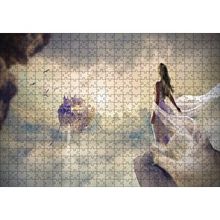 Cakapuzzle Bulutlar Üzerindeki Ülke ve Fantastik Kadın 120 Parça Ahşap Puzzle