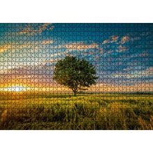 Cakapuzzle Çayırda Günbatımı Bulutlar ve Yalnız Ağaç 120 Parça Ahşap Puzzle