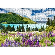 Cakapuzzle Dağ Gölü Bulutlar Ağaçlar Lavantalar 120 Parça Ahşap Puzzle