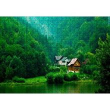 Cakapuzzle Dağ Orman Göl Ahşap Evler Görseli 120 Parça Ahşap Puzzle