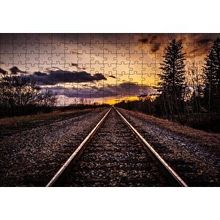 Cakapuzzle Demir Yolu Gün Batımı Bulut Ağaçlar 120 Parça Ahşap Puzzle