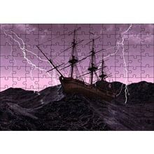 Cakapuzzle Dev Dalgalarla Boğuşan Gulet ve Şimşekler 120 Parça Ahşap Puzzle