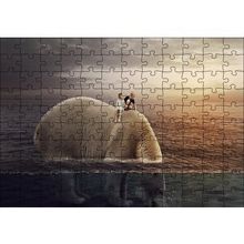 Cakapuzzle Dev Kutup Ayısı ve Üzerinde Çocuklar İllüstrasyon 120 Parça Ahşap Puzzle
