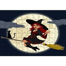 Cakapuzzle Dolunay ve Süpürgeli Cadıyla Kedisi 120 Parça Ahşap Puzzle