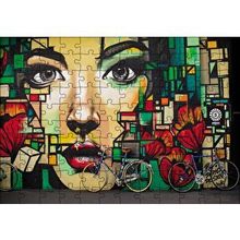 Cakapuzzle Duvar Boyama Kadın Portre ve Bisikletler 120 Parça Ahşap Puzzle
