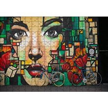 Cakapuzzle Duvar Boyama Kadın Yüzü ve Bisikletler 120 Parça Ahşap Puzzle