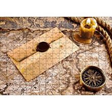 Cakapuzzle Eski Harita Mühürlü Mektup Mum ve Pusula 120 Parça Ahşap Puzzle