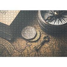 Cakapuzzle Eski Harita Pusula Anahtar ve Demir Paralar 120 Parça Ahşap Puzzle
