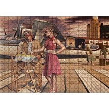 Cakapuzzle Eski Uçak Pilot ve Kırmızı Elbiseli Kadın 120 Parça Ahşap Puzzle