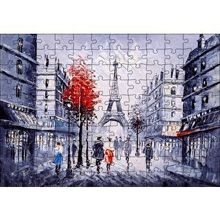 Cakapuzzle Eyfel Kulesi ve Paris Sokaklarında İnsanlar 120 Parça Ahşap Puzzle