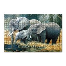 Cakapuzzle Fil Ailesi Su Kenarında Dijital Çizim 120 Parça Ahşap Puzzle