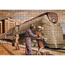 Cakapuzzle Fütüristik Tren ve Eski Kıyafetli Yolcular 120 Parça Ahşap Puzzle