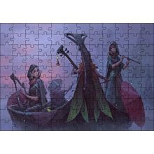 Cakapuzzle Gece Sisler Arasındaki Kayık ve Çalgıcı Kızlar 120 Parça Ahşap Puzzle