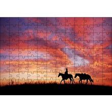 Cakapuzzle Günbatım Kovboy ve İki At Silüeti 120 Parça Ahşap Puzzle