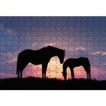 Cakapuzzle Günbatımı İki At Silüeti 120 Parça Ahşap Puzzle