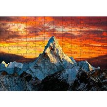 Cakapuzzle Günbatımı Kızıl Gökyüzü ve Karlı Zirve 120 Parça Ahşap Puzzle