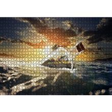 Cakapuzzle Günbatımı Okyanus Şişe Yengeç ve Kumsal Evi 120 Parça Ahşap Puzzle