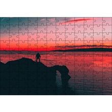 Cakapuzzle Günbatımı Sahil Kayalıklar ve Yalnız Adam Silüeti 120 Parça Ahşap Puzzle