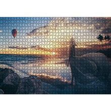 Cakapuzzle Günbatımı Sıcak Hava Balonu Sahil ve Kadın 120 Parça Ahşap Puzzle