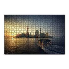 Cakapuzzle Günbatımı Yüzen Ev ve Gökdelenler 120 Parça Ahşap Puzzle