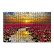 Cakapuzzle Günbatımında Gölde Pembe Çiçekler 120 Parça Ahşap Puzzle