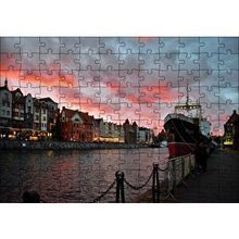 Cakapuzzle Günbatımında Kanal Binalar ve Gemi 120 Parça Ahşap Puzzle