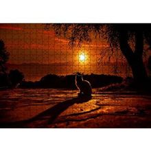 Cakapuzzle Günbatımında Kedi Silüeti 120 Parça Ahşap Puzzle