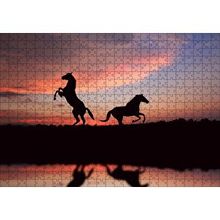 Cakapuzzle Günbatımında Kızıl Gökler ve Bir Çift At 120 Parça Ahşap Puzzle