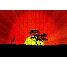 Cakapuzzle Günbatımında Yalnız Ağaç ve Zürafa 120 Parça Ahşap Puzzle