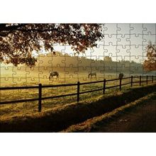 Cakapuzzle Gündoğumunda Sisler ve Otlayan Atlar 120 Parça Ahşap Puzzle