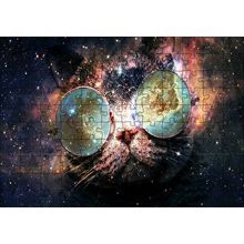Cakapuzzle Güneş Gözlüklü Kedi ve Galaksiler 120 Parça Ahşap Puzzle