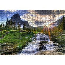 Cakapuzzle Güneş Işınları Karlı Dağ Irmak Orman Görseli Yapboz MDF Puzzle
