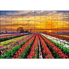 Cakapuzzle Hollandada Günbatımı ve Lale Tarlaları 120 Parça Ahşap Puzzle