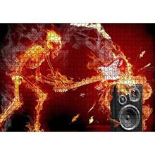 Cakapuzzle İskelet Gitarist Alevler İçinde 120 Parça Ahşap Puzzle