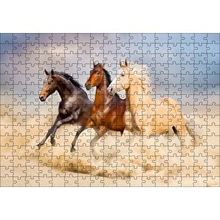 Cakapuzzle Kahve Renk Tonlarındaki Üç At Görseli 120 Parça Ahşap Puzzle