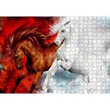 Cakapuzzle Kahverengi At Kızıl Zemin Beyaz At 120 Parça Puzzle