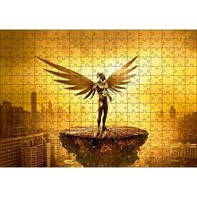 Cakapuzzle Kanatlı Şövalye Gökdelenler ve Altın Rengi Gökyüzü 120 Parça Ahşap Puzzle