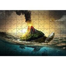 Cakapuzzle Kaplumbağa Sırtındaki Volkanik Ada İllüstrasyon 120 Parça Ahşap Puzzle