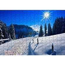 Cakapuzzle Karla Kaplı Ağaçlar ve Zirvede Güneşli Bir Gün 255 Parça Puzzle