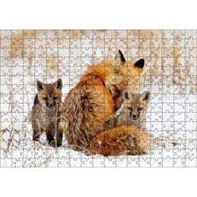 Cakapuzzle Karlar Üzerindeki Kızıl Tilki ve Yavruları 120 Parça Ahşap Puzzle