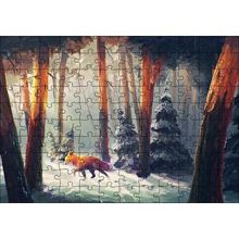 Cakapuzzle Karlı Ormanda Yürüyen Tilki ve Güneş Işıkları Yapboz MDF Puzzle