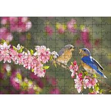 Cakapuzzle Kiraz Çiçekli Dalda Dişisini Besleyen Sevimli Kuş 120 Parça Ahşap Puzzle