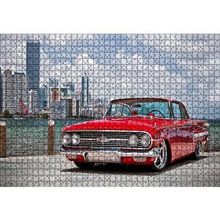 Cakapuzzle Kırmızı Chevrolet Impala ve Gökdelenler Yapboz MDF Puzzle