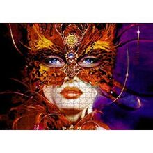 Cakapuzzle Kırmızı Tüylü Maskeli Kadın Görseli 120 Parça Ahşap Puzzle